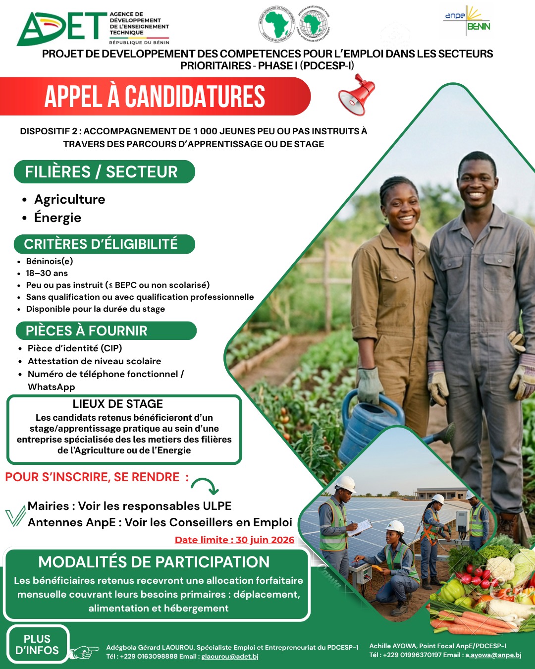 Appel à Candidatures — Dispositif 2 : Apprentissage & Stage